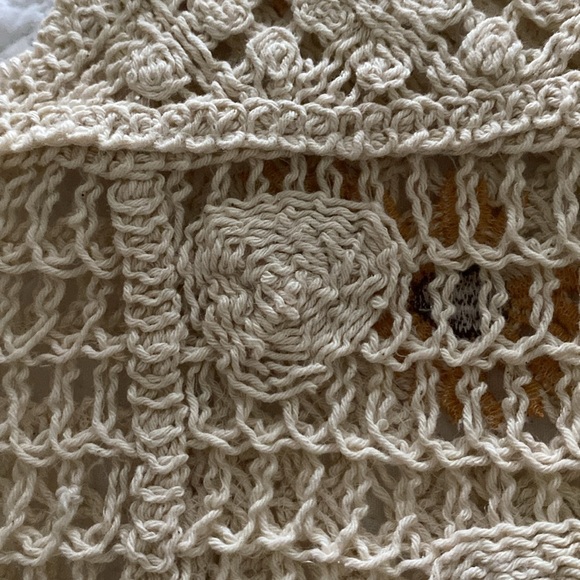 Crochet vest with embroidered sunflowers and button front by Rebellion - Picture 5 of 8